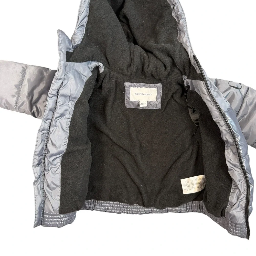 Calvin Klein Jeans Puffer Jacket Baby 12M Silver Metallic Hooded CK Logo Coat